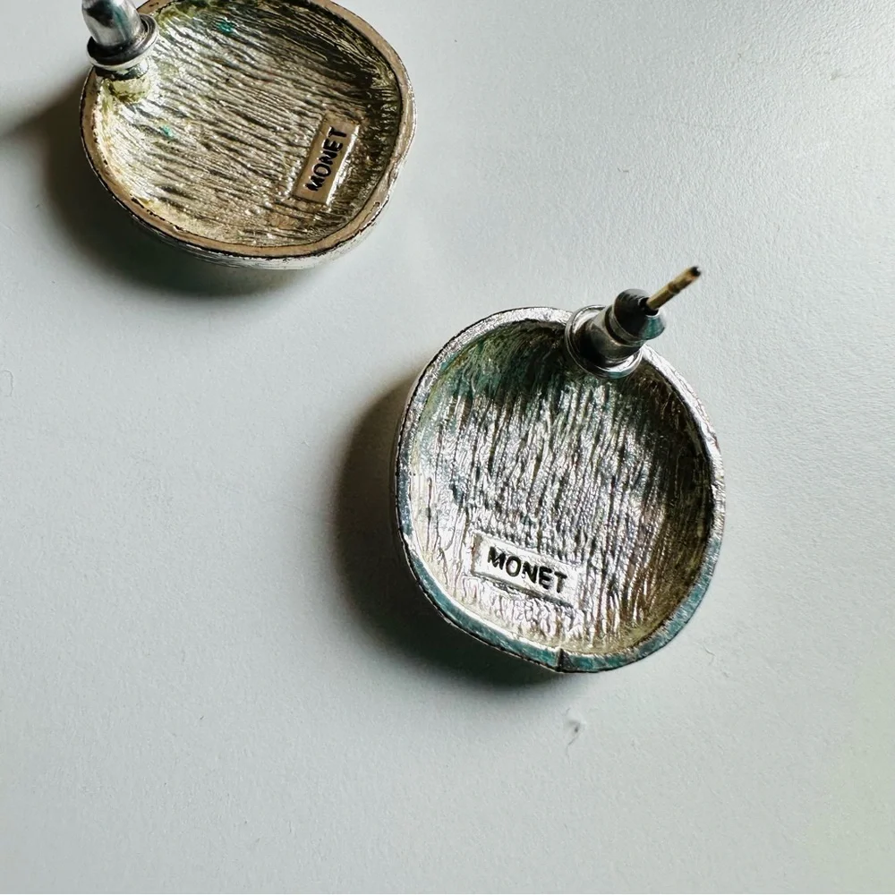 Vintage Monet Silver Hammered Style Circle Earrings